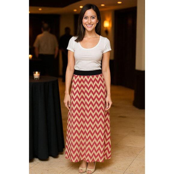 LuLaRoe Womens Maxi Skirt Size XS Zigzag Chevron Pink Cream Elastic Waist - Picture 8 of 8